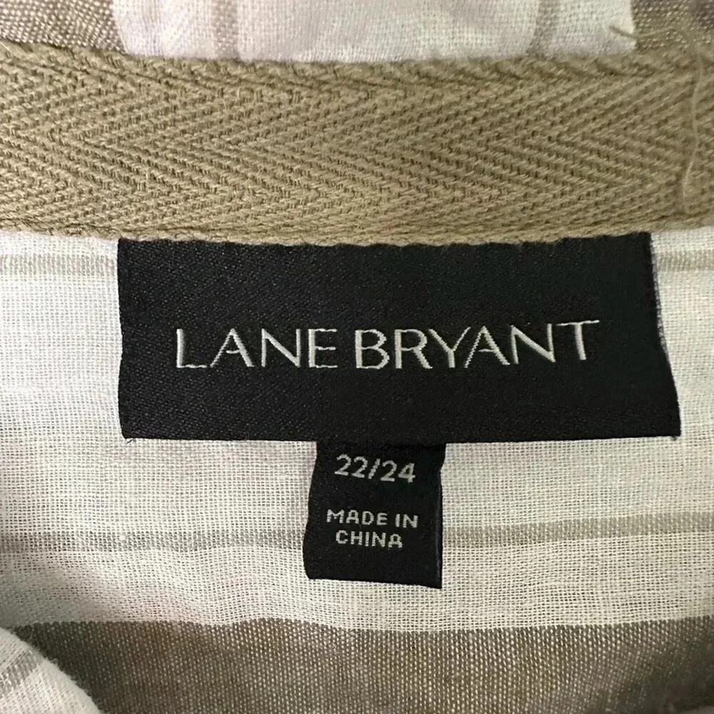 Lane Bryant Womens Blouse linen cotton blend button down striped white plus size - Picture 5 of 10